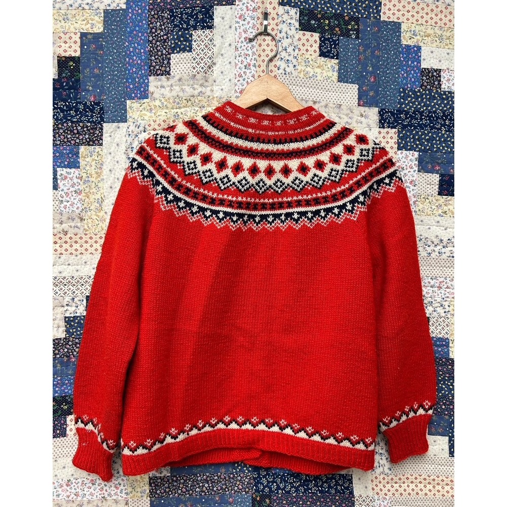 Vintage 1960's Husfliden Lillehammer Red Knit Wool‎ Sweater Made in Norway - Picture 8 of 11